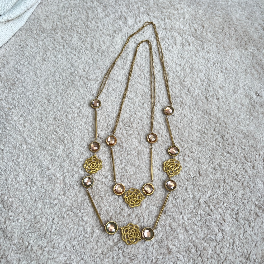 Brand New Lauren G Adams Chic Gold Floral Necklace Set